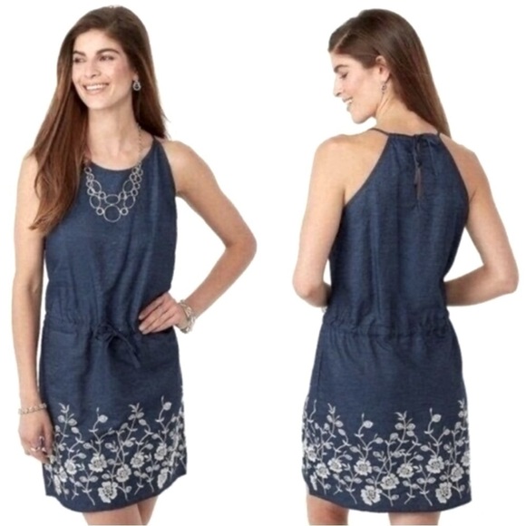Westport Dress Denim Chambray Embroidered Sleeveless Dress Womens Size XL Petite - Picture 1 of 14